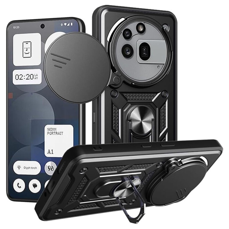 Husa pentru Nothing Phone (3a) Pro, SKYDDAR INNOVATION, CamShield, Negru, set cu sticker