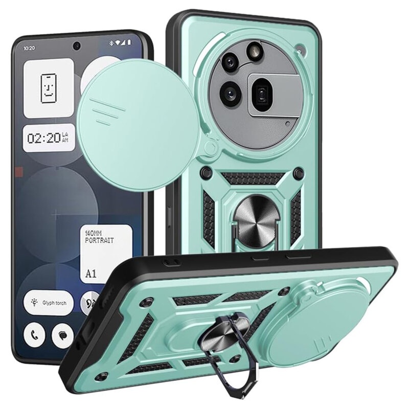 Husa pentru Nothing Phone (3a) Pro, SKYDDAR INNOVATION, CamShield, Verde, set cu sticker
