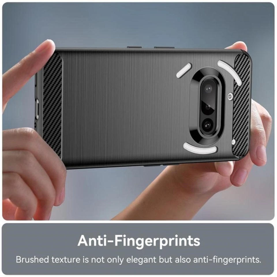 Husa pentru Nothing Phone (3a), SKYDDAR INNOVATION, Carbon Silicone, din Silicon Premium, Slim, cu textura Fibra Carbon, Negru, set cu sticker - 3 | YEO