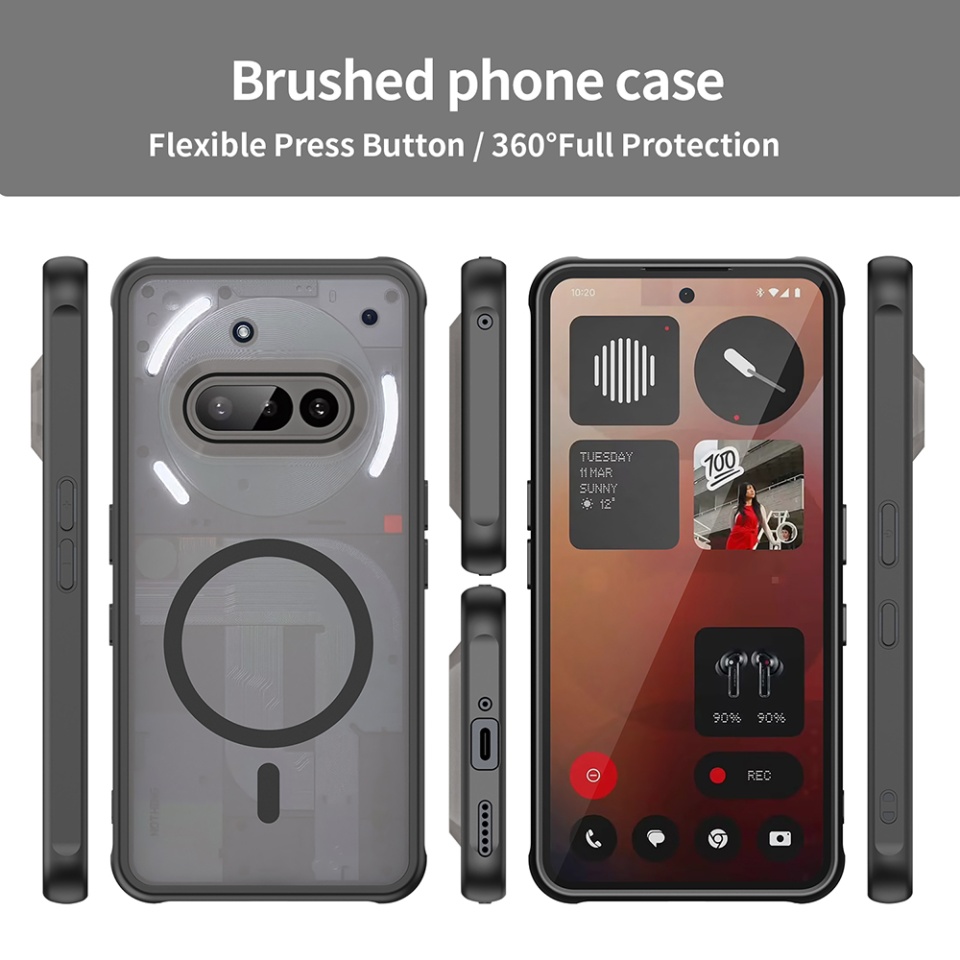 Husa pentru Nothing Phone (3a), SKYDDAR INNOVATION, HaloFrost MagSafe II, Antisoc, set cu sticker, Negru - 3 | YEO