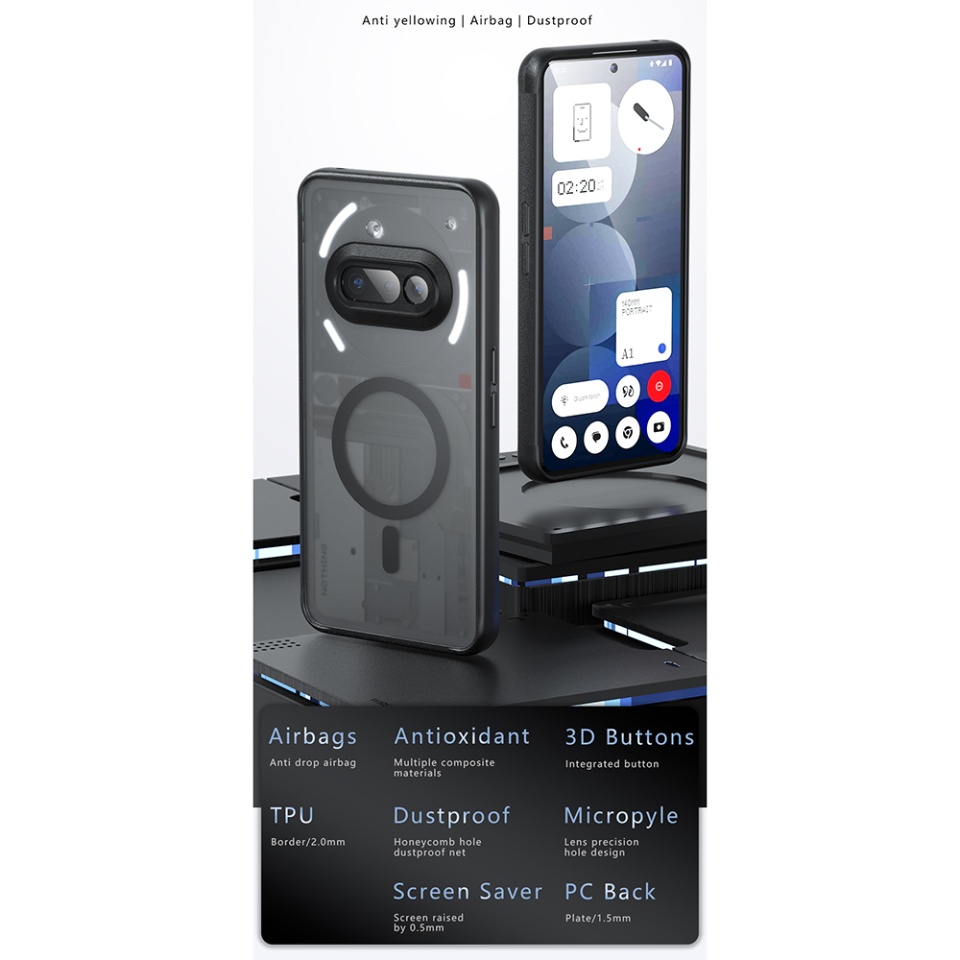 Husa pentru Nothing Phone (3a), SKYDDAR INNOVATION, PureFrost MagSafe, AntiSoc, set cu sticker, Negru frost - 1 | YEO
