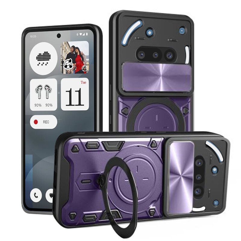 Husa pentru Nothing Phone (3a), SKYDDAR INNOVATION, SafeCover, Inel Magnetic, Protectie Camera, Mov, set cu sticker
