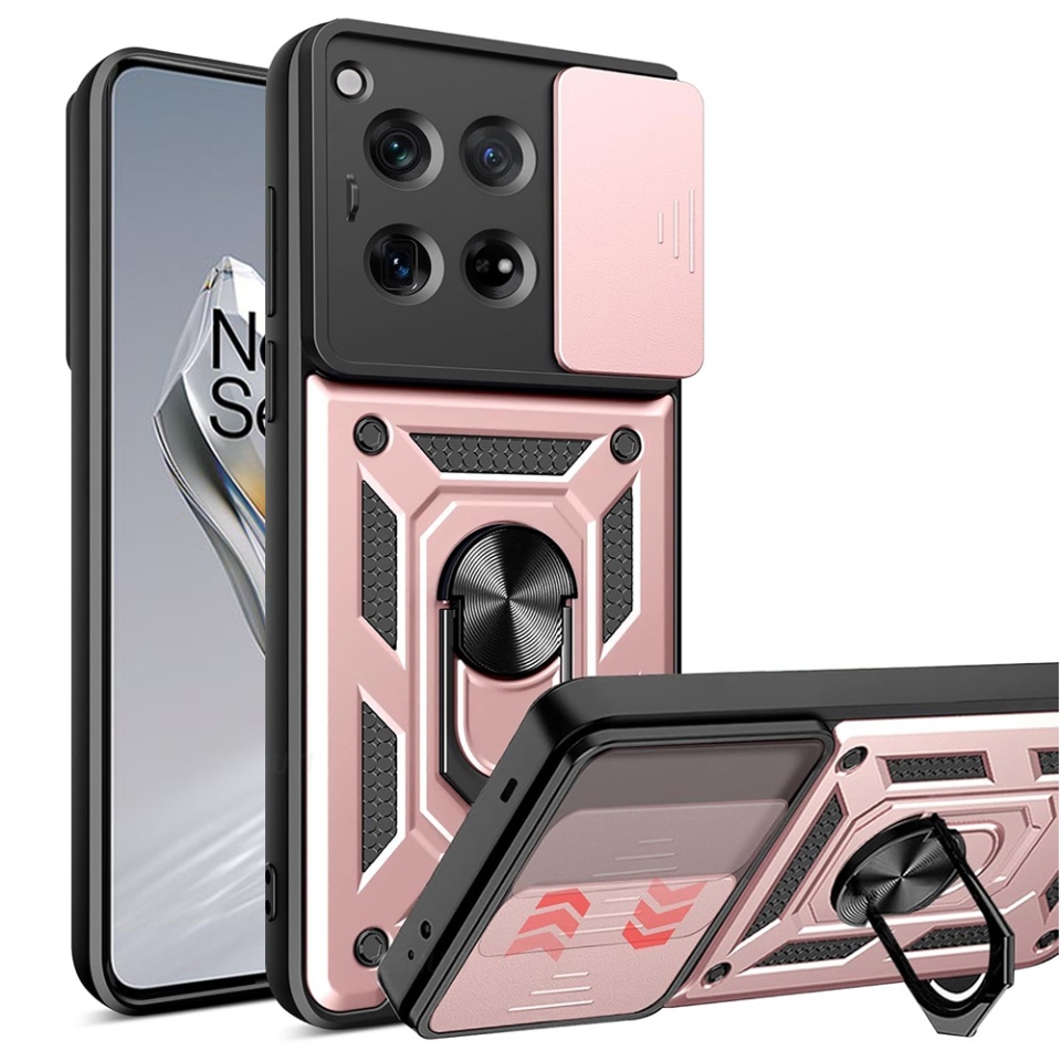 Husa pentru OnePlus 12, SKYDDAR INNOVATION, CamShield, Inel magnetic, set cu sticker, Roz