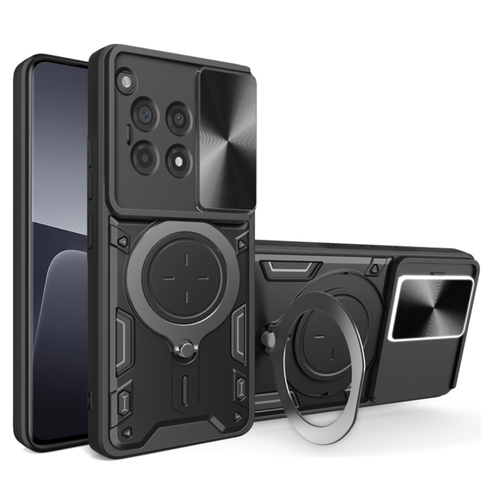 Husa pentru OnePlus 12R, cu inel magnetic si suport ajustabil, protecție completa camera, SKDR SafeCover - Negru