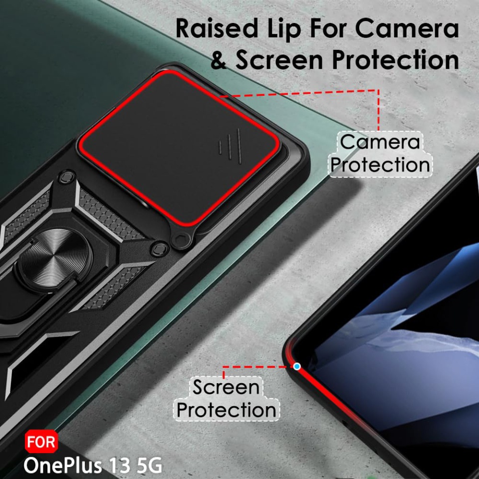 Husa pentru OnePlus 13 cu inel magnetic si protectie camera Skyddar CamShield - Negru - 3 | YEO