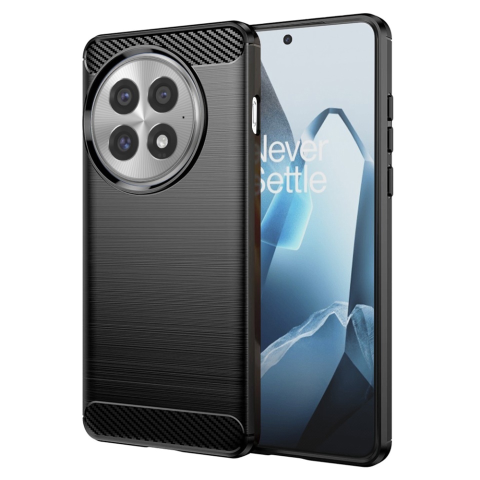 Husa pentru OnePlus 13, SKYDDAR INNOVATION, Carbon Silicone, din Silicon Slim, cu textura Fibra Carbon, set cu sticker, Negru