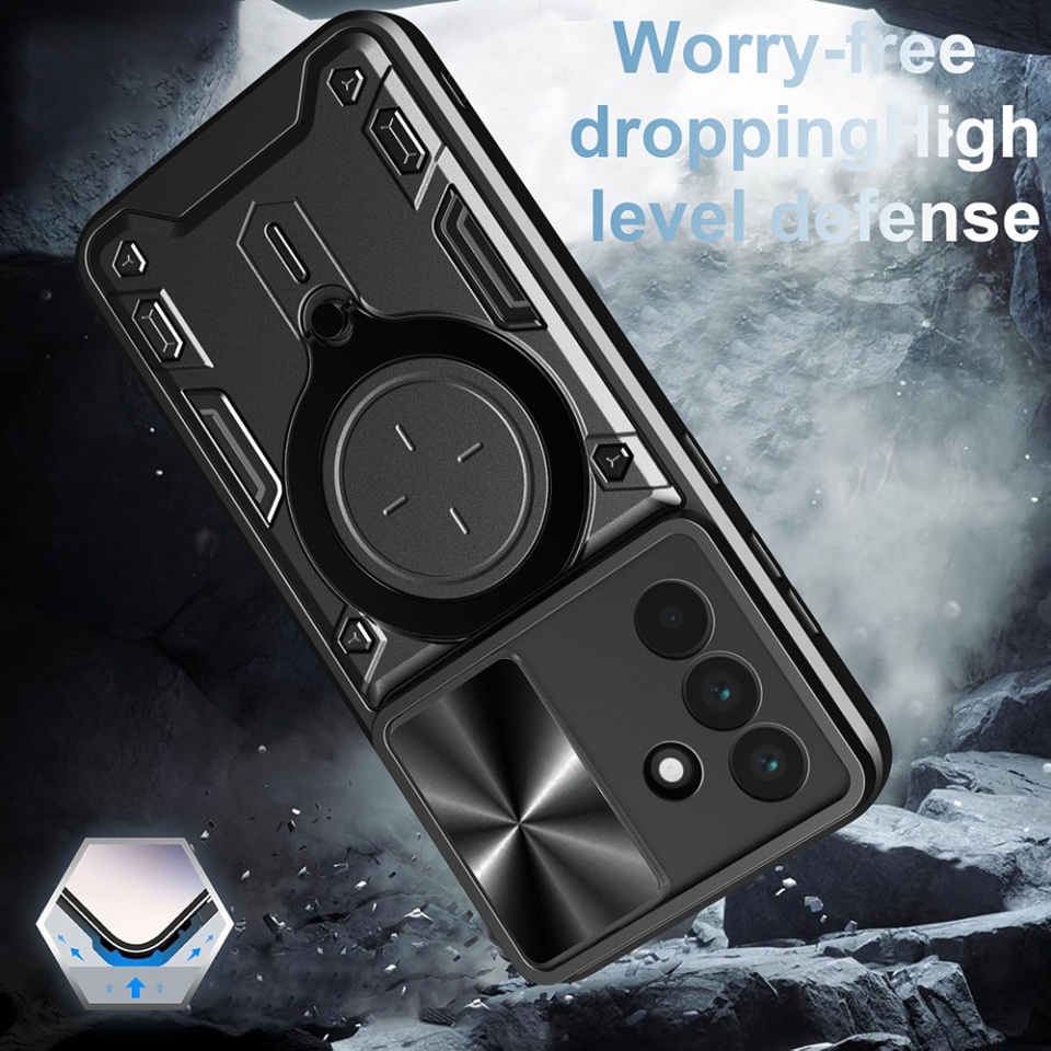 Husa pentru OnePlus 13R, cu inel magnetic si suport ajustabil, protectie completa camera, SafeCover - Negru - 3 | YEO