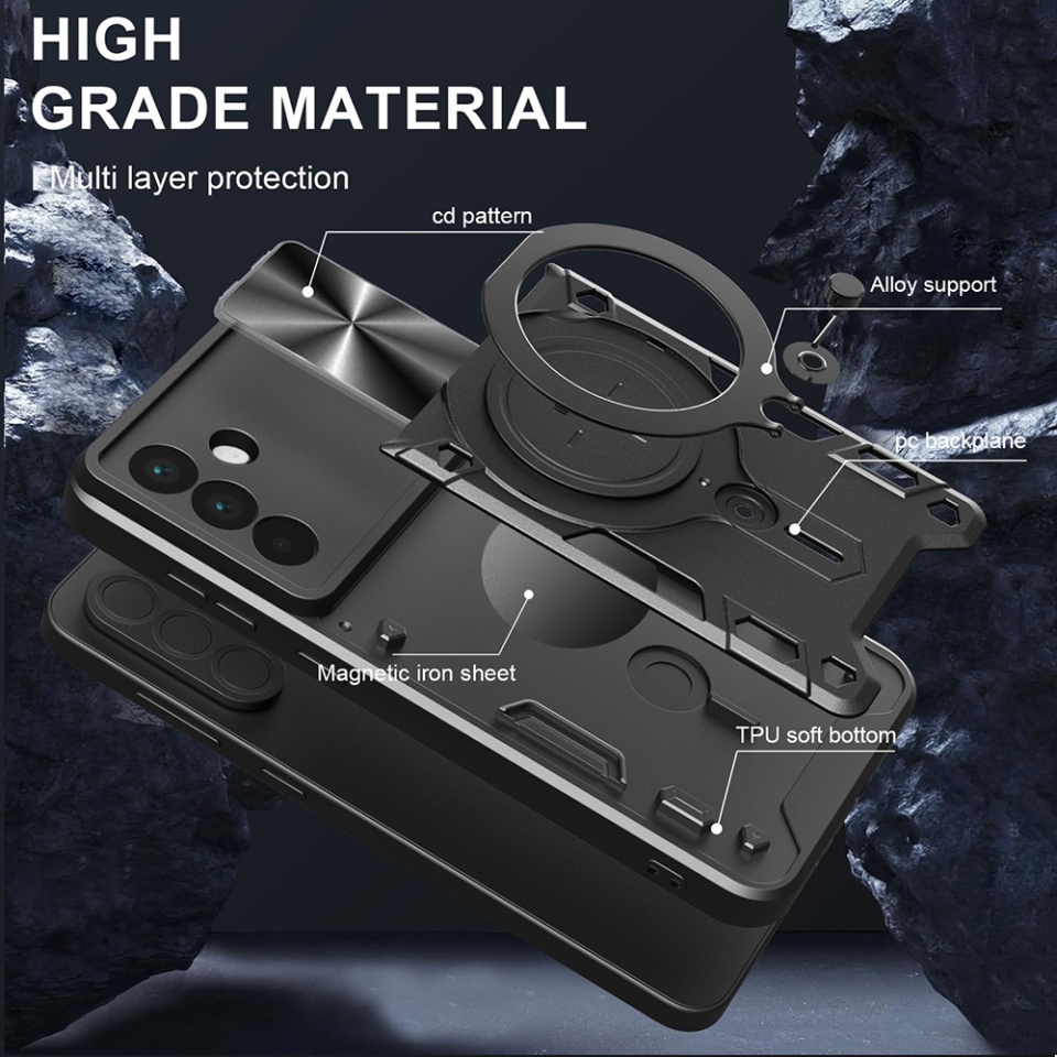 Husa pentru OnePlus 13R, cu inel magnetic si suport ajustabil, protectie completa camera, SafeCover cu sticker - Mov - 3 | YEO