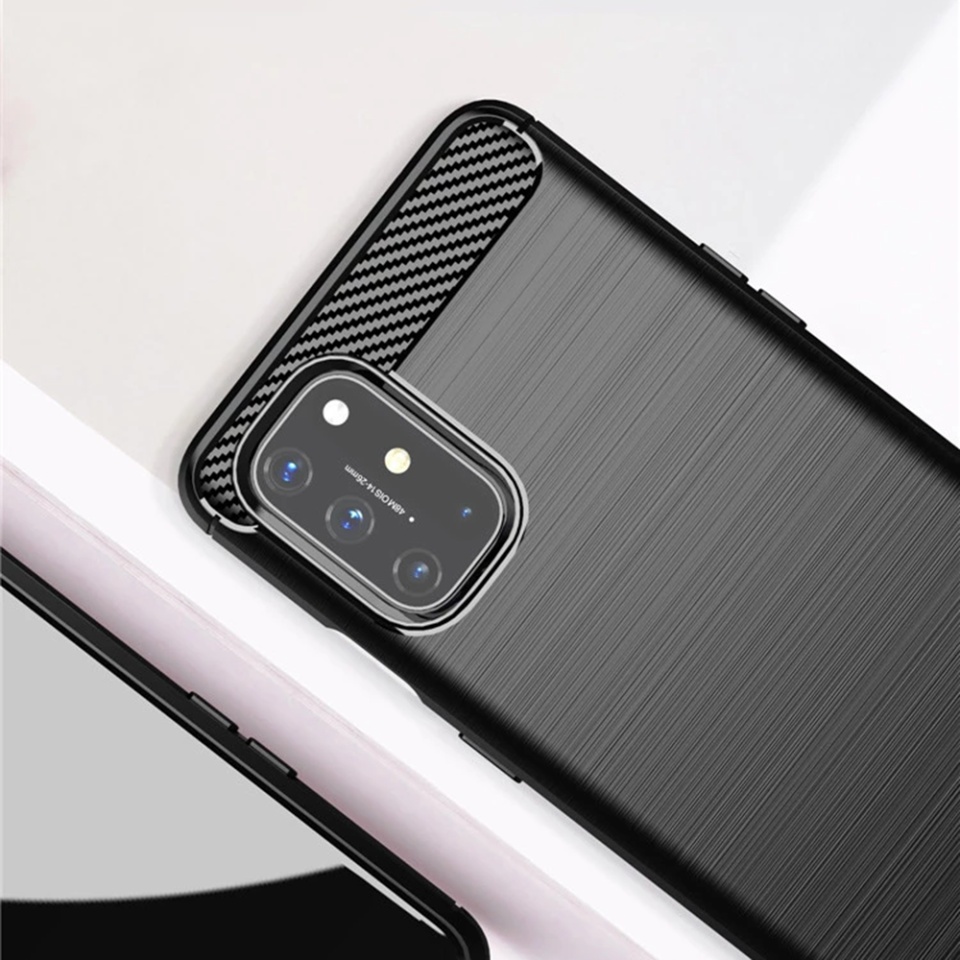 Husa pentru OnePlus 8T, SKYDDAR INNOVATION, Carbon Silicone, din Silicon Slim, cu textura Fibra Carbon, set cu sticker, Negru - 3 | YEO
