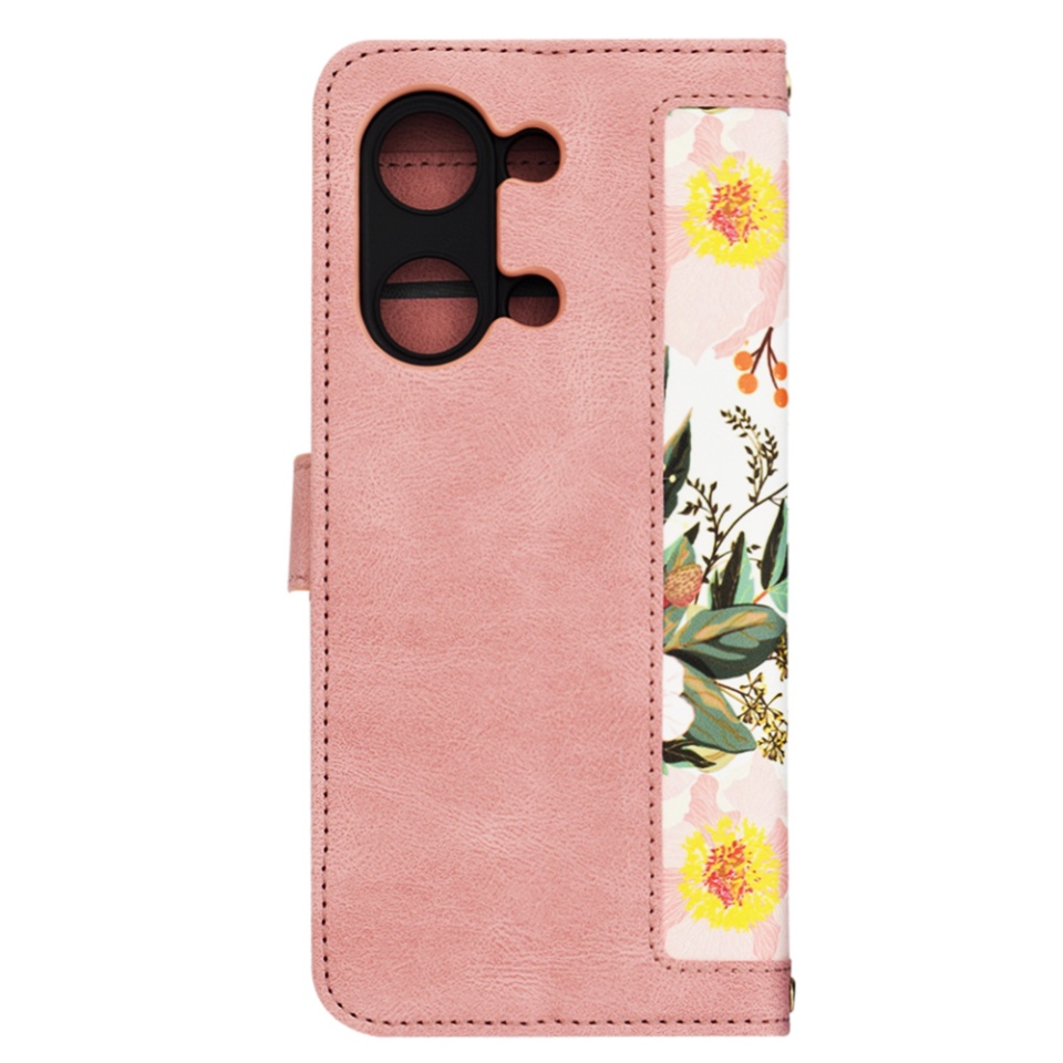 Husa pentru OnePlus Nord 3 din Piele Ecologică cu Design Floral, Protecție 360°, Stand Integrat, Buzunare pentru Carduri, SKDR Floral Wallet - Roz - 2 | YEO