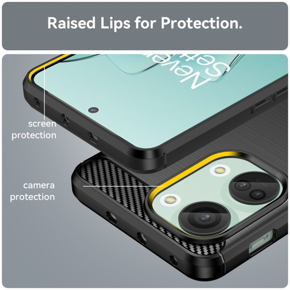 Husa pentru OnePlus Nord 3, SKYDDAR INNOVATION, Carbon Silicone, din Silicon Slim, cu textura Fibra Carbon, set cu sticker, Negru - 3 | YEO