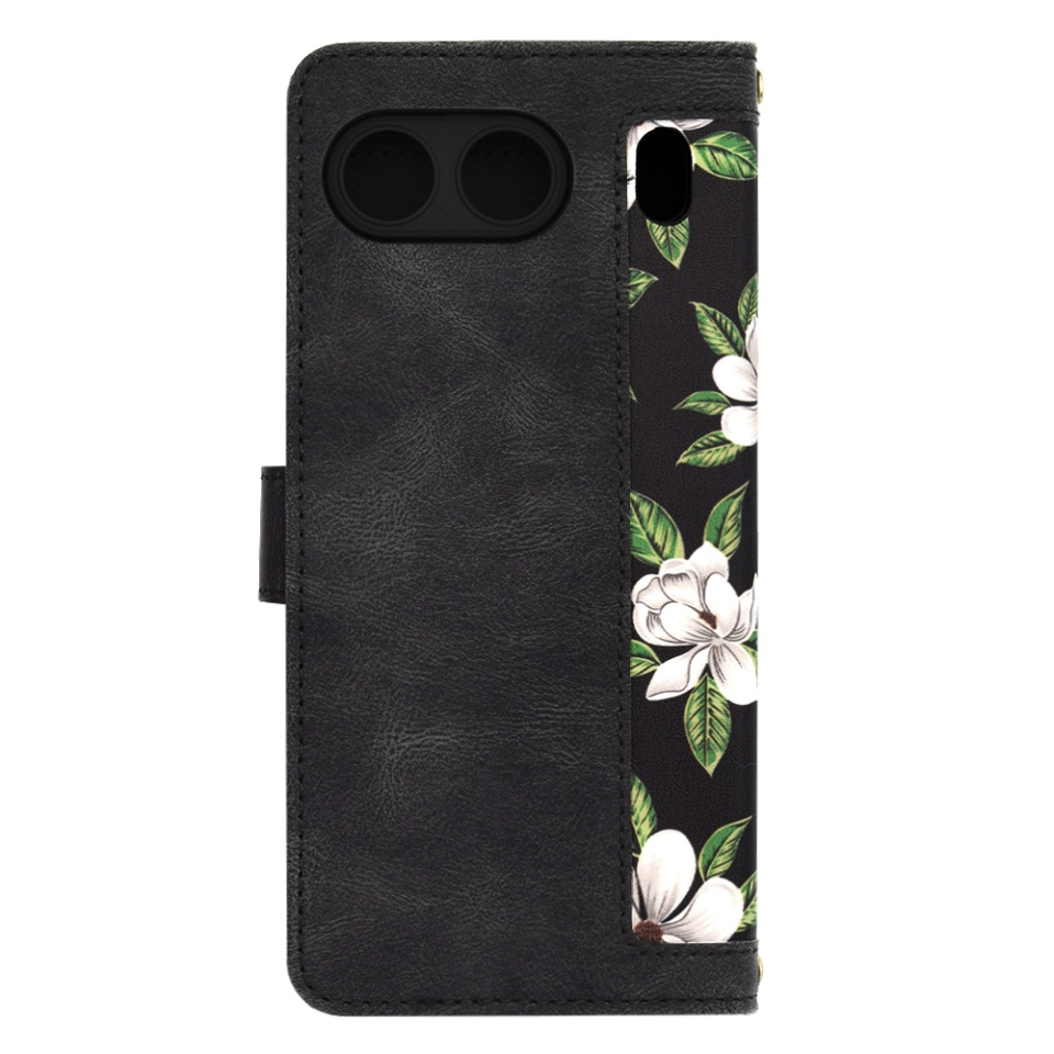Husa pentru OnePlus Nord 4 din Piele Ecologică cu Design Floral, Protecție 360°, Stand Integrat, Buzunare pentru Carduri, SKDR Floral Wallet - Negru - 2 | YEO