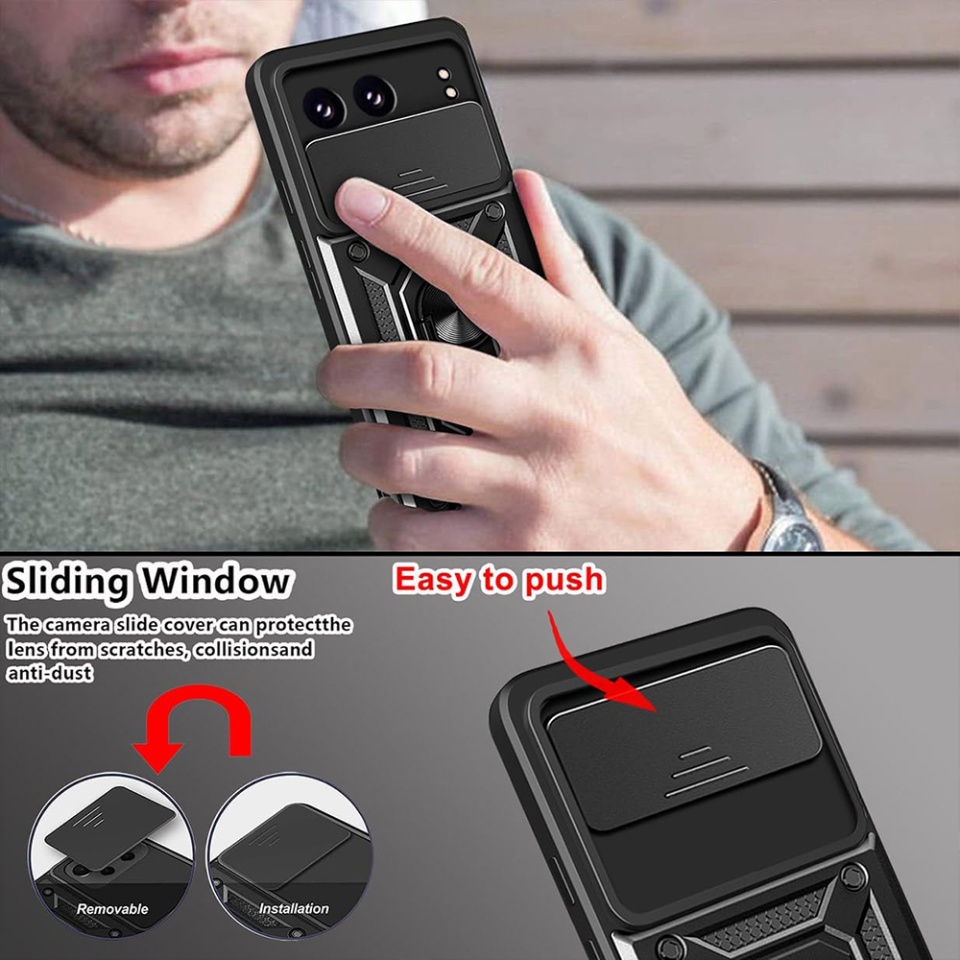 Husa pentru OnePlus Nord 4, SKYDDAR INNOVATION, CamShield, Inel magnetic, set cu sticker, Negru - 3 | YEO