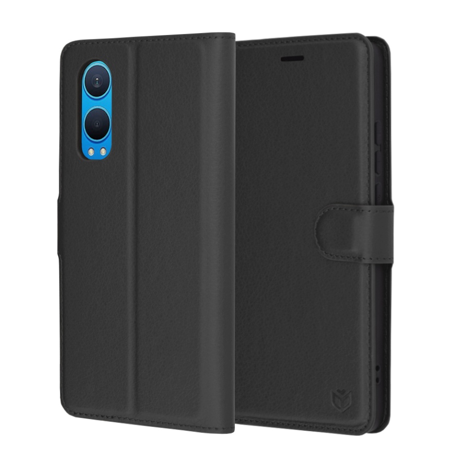 Husa pentru OnePlus Nord CE4 Lite, SKYDDAR INNOVATION, Leather Folio tip Carte, cu Portofel Interior, Finisaje Premium, set cu sticker, Negru