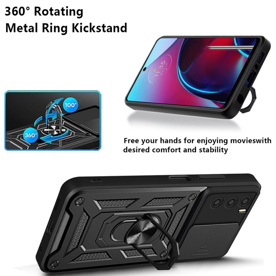 Husa pentru Oppo A16 / A16s / A54s, SKYDDAR INNOVATION, CamShield, Inel magnetic, set cu sticker, Negru - 1 | YEO