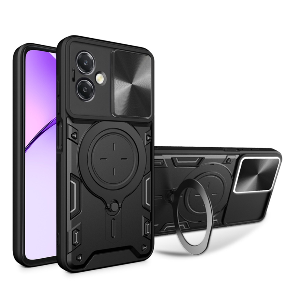 Husa pentru Oppo A40 4G / A60 5G, cu inel magnetic si suport ajustabil, protectie completa camera, SKDR SafeCover - Negru