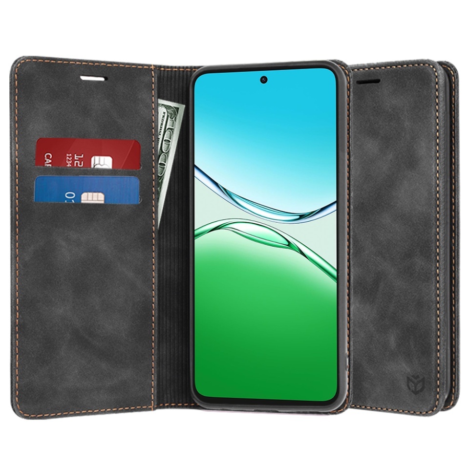 Husa pentru Oppo A5 Pro 5G / A5 Pro 4G, SKYDDAR INNOVATION, Confy Cover, tip Carte din piele Eco Premium, cu Portofel Interior, Negru, set cu sticker