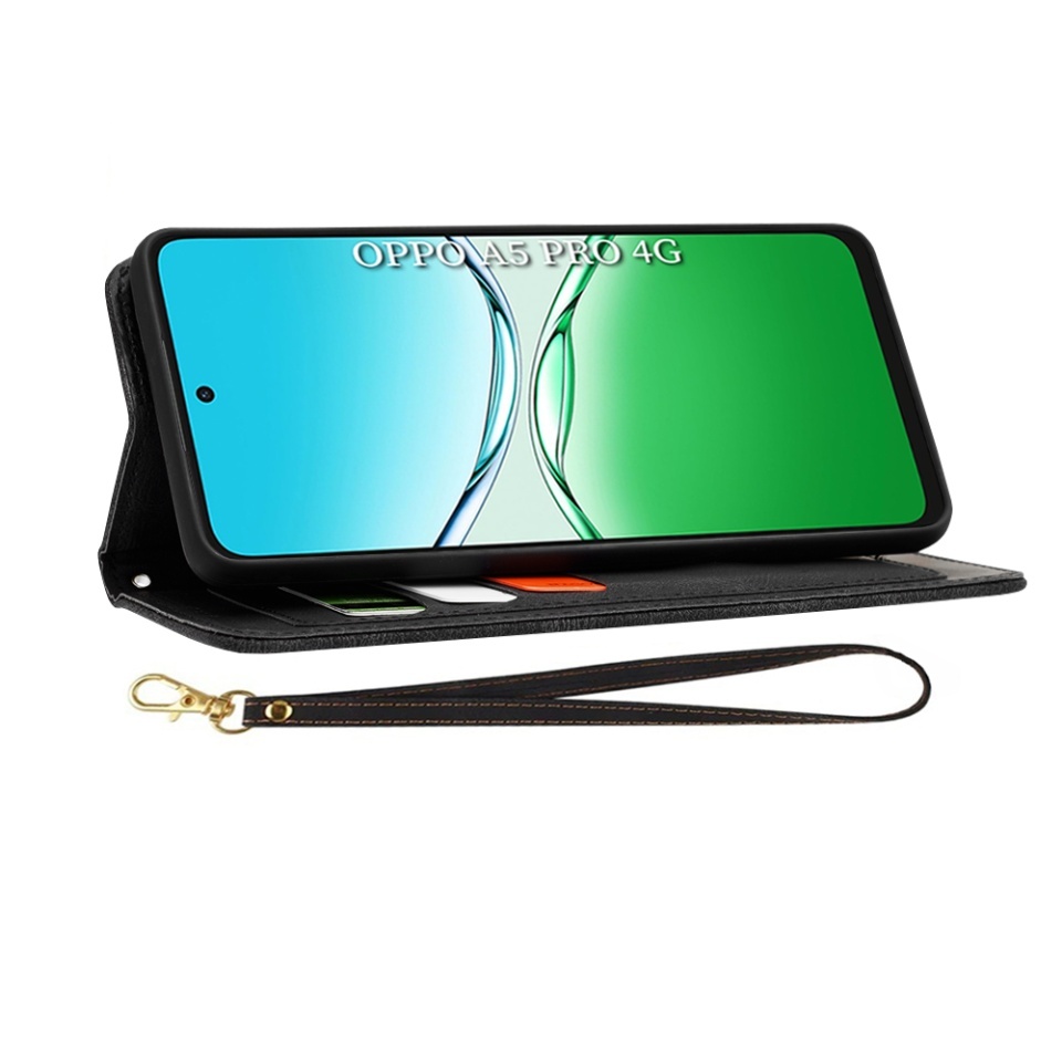 Husa pentru Oppo A5 Pro 5G / A5 Pro 4G, SKYDDAR INNOVATION, Flipcraft din Piele Ecologică, Stand Integrat, Buzunare pentru Carduri, set cu sticker, Negru - 1 | YEO