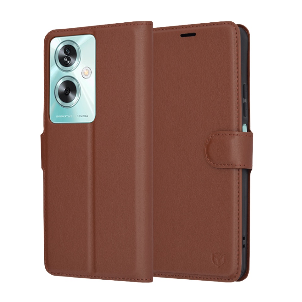 Husa pentru Oppo A79 5G / OnePlus Nord N30 SE, SKYDDAR INNOVATION, Leather Folio tip Carte, cu Portofel Interior, Finisaje Premium, set cu sticker, Maro