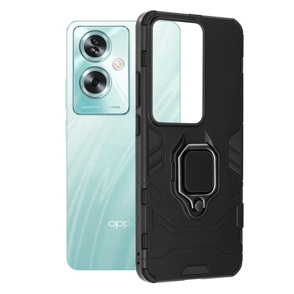 Husa pentru Oppo A79 5G / OnePlus Nord N30 SE, SKYDDAR INNOVATION, Silicone Shield, cu Inel Magnetic, Antisoc, set cu sticker, Negru