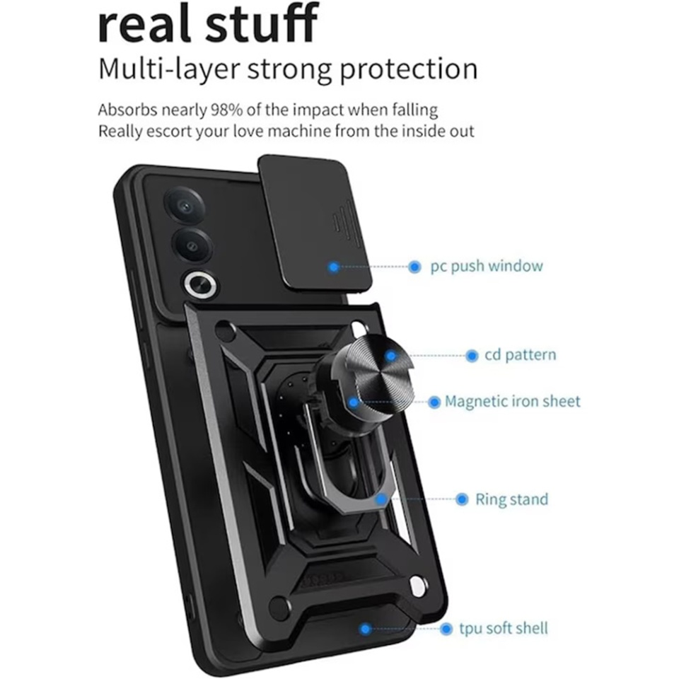 Husa pentru Oppo A80 5G, SKYDDAR INNOVATION, CamShield, Inel magnetic, set cu sticker, Negru - 1 | YEO
