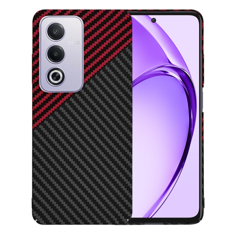 Husa pentru Oppo A80 5G, SKYDDAR INNOVATION, textura carbon, Carbonite FiberShell, set cu sticker, Rosu inchis,