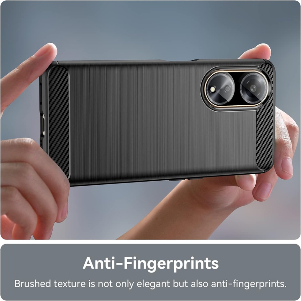 Husa pentru Oppo A98 5G, SKYDDAR INNOVATION, Carbon Silicone, din Silicon Slim, cu textura Fibra Carbon, set cu sticker, Negru - 2 | YEO