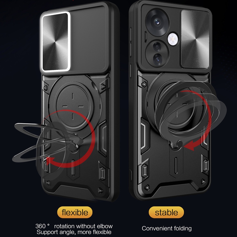 Husa pentru Oppo Reno11 F, cu inel magnetic si suport ajustabil, protecție completa camera, SKDR SafeCover - Rosu - 2 | YEO