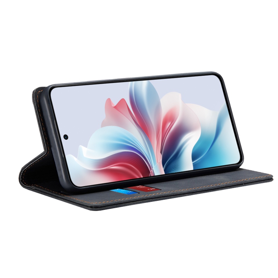 Husa pentru Oppo Reno11 F, SKYDDAR INNOVATION, Soft Wallet, tip Carte din piele Eco Premium, cu Portofel Interior, Negru, set cu sticker - 1 | YEO