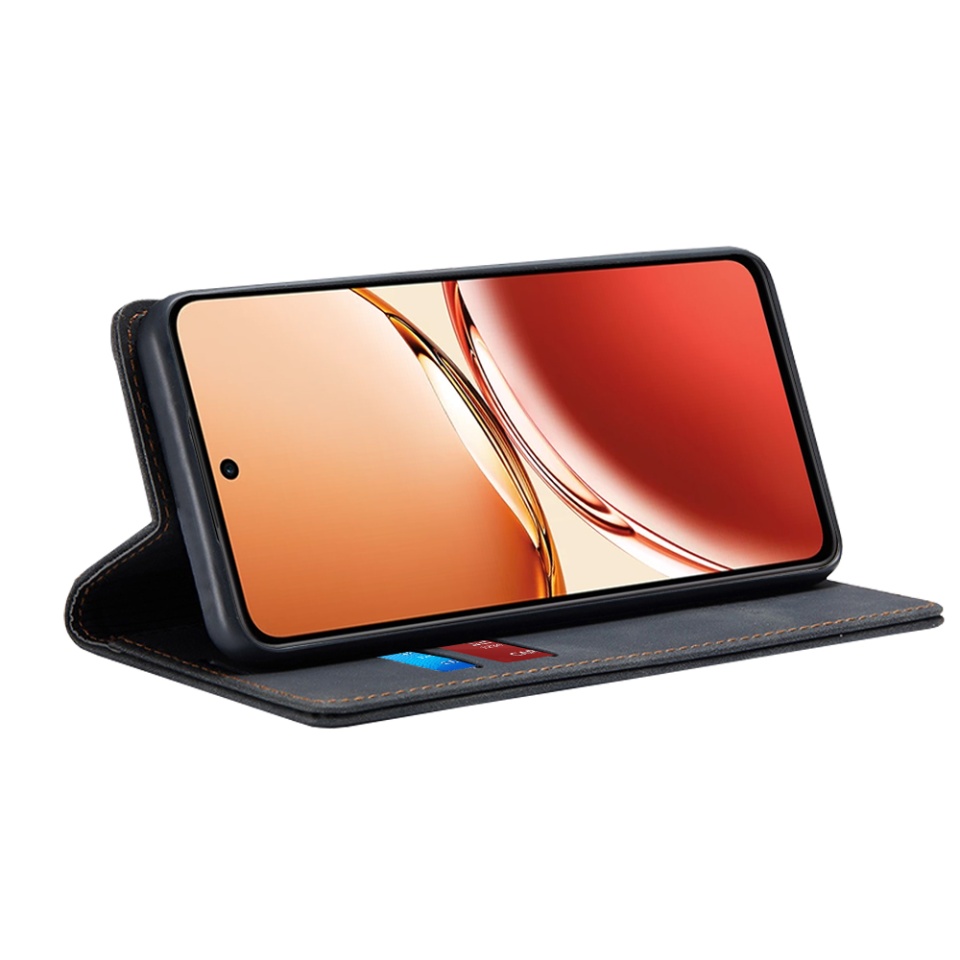Husa pentru Oppo Reno12 F 5G / Reno12 FS 5G / Reno12 F 4G / Reno12 FS 4G, SKYDDAR INNOVATION, Soft Wallet, tip Carte din piele Eco Premium, cu Portofel Interior, Negru, set cu sticker - 1 | YEO