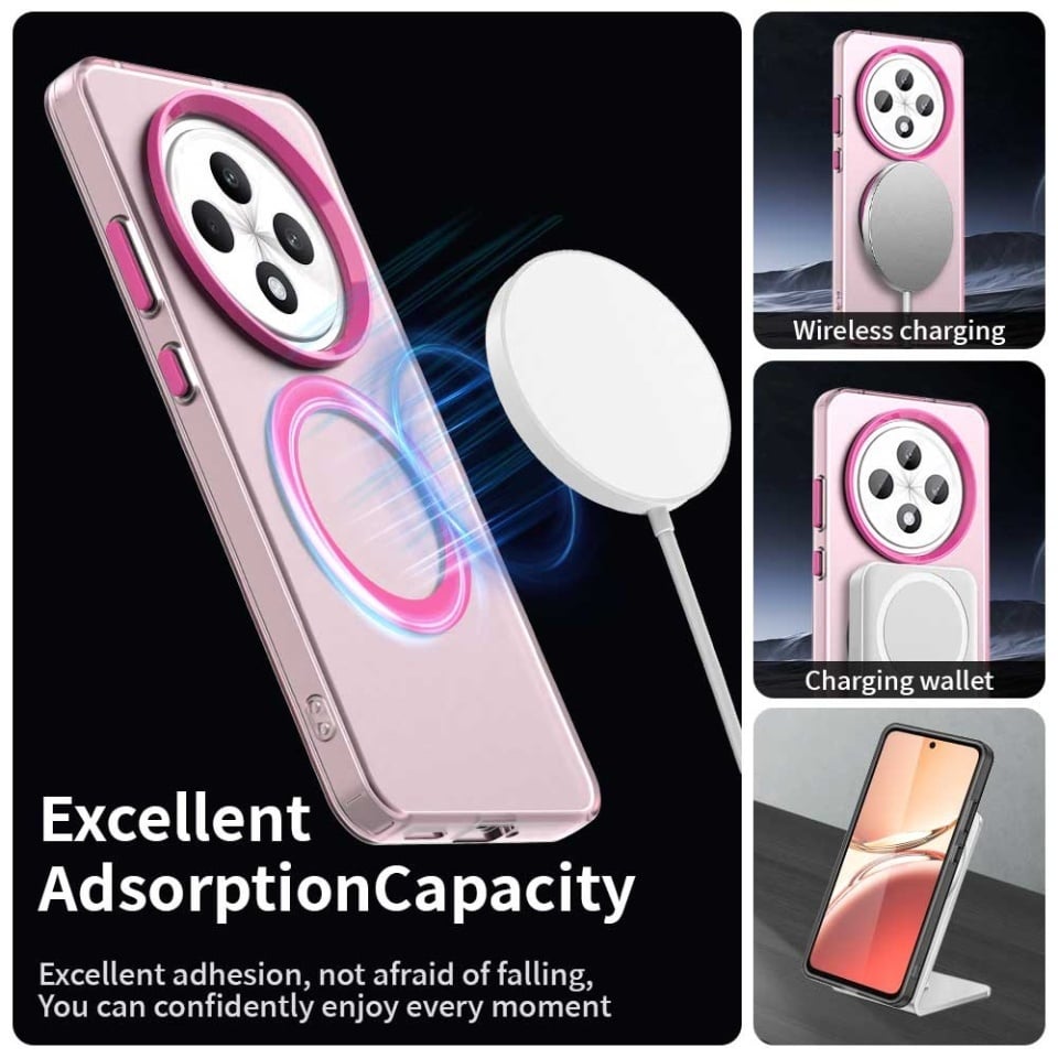 Husa pentru Oppo Reno12 F 5G / Reno12 FS 5G / Reno12 F 4G / Reno12 FS 4G, SKYDDAR INOVATION, CandyCase, Magsafe, set cu sticker, Roz - 2 | YEO