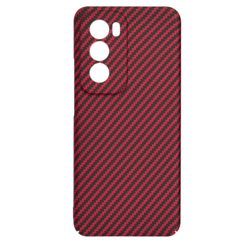 Husa pentru Oppo Reno12, Finisaj Premium cu Textura de Carbon, Design Elegant, SKDR CarbonFlex - Rosu - 3 | YEO