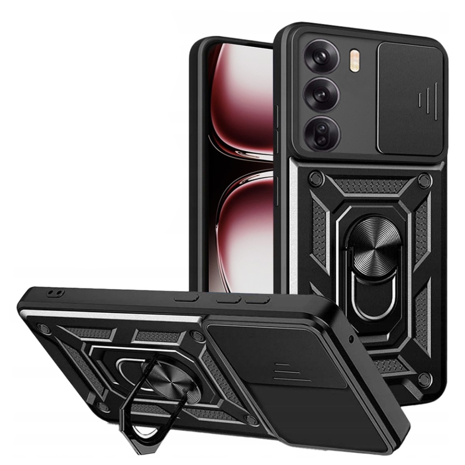 Husa pentru Oppo Reno12 Pro, SKYDDAR INNOVATION, CamShield, Inel magnetic, set cu sticker, Negru