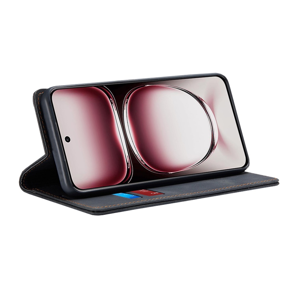 Husa pentru Oppo Reno12 Pro, SKYDDAR INNOVATION, Soft Wallet, tip Carte din piele Eco Premium, cu Portofel Interior, Negru, set cu sticker - 1 | YEO