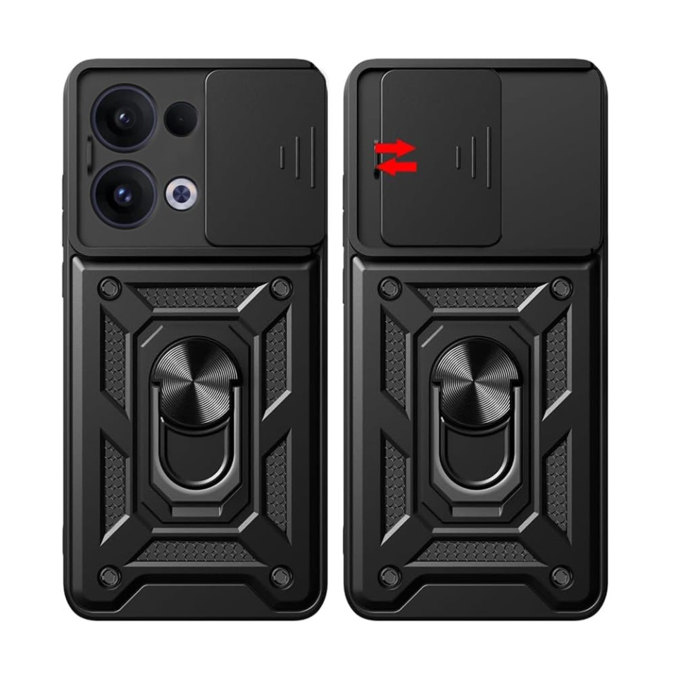 Husa pentru Oppo Reno13, SKYDDAR INNOVATION, CamShield, Inel magnetic, set cu sticker, Negru - 1 | YEO