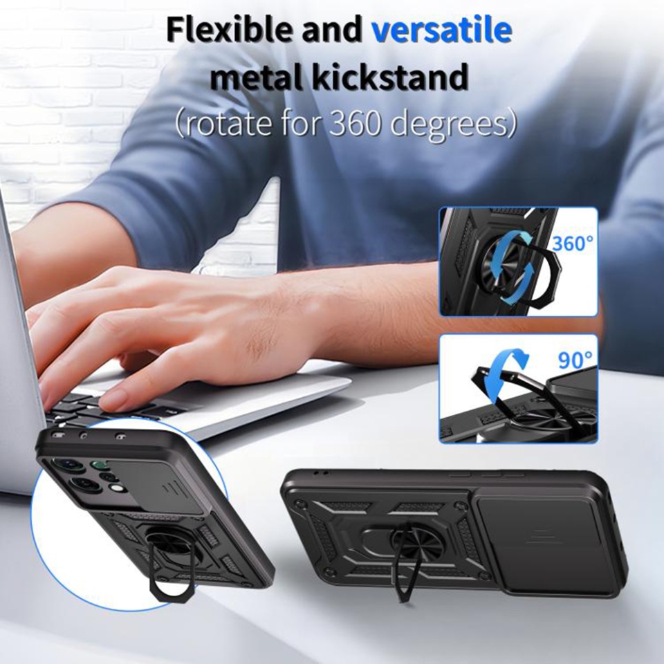 Husa pentru Oppo Reno14 FS 5G / Reno14 F, SKYDDAR INNOVATION, CamShield, Inel magnetic, set cu sticker, Negru - 3 | YEO