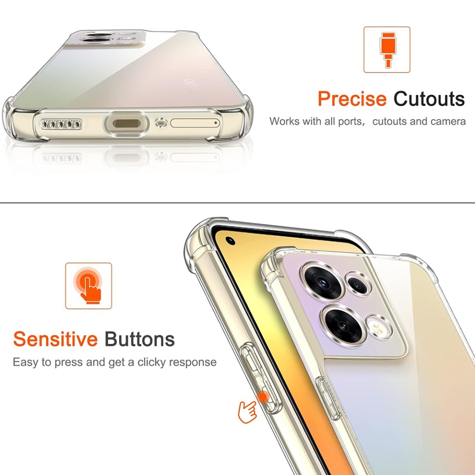 Husa pentru Oppo Reno8 , SKYDDAR INNOVATION, Shockproof Clear din Silicon Slim, Transparenta, set cu sticker - 3 | YEO