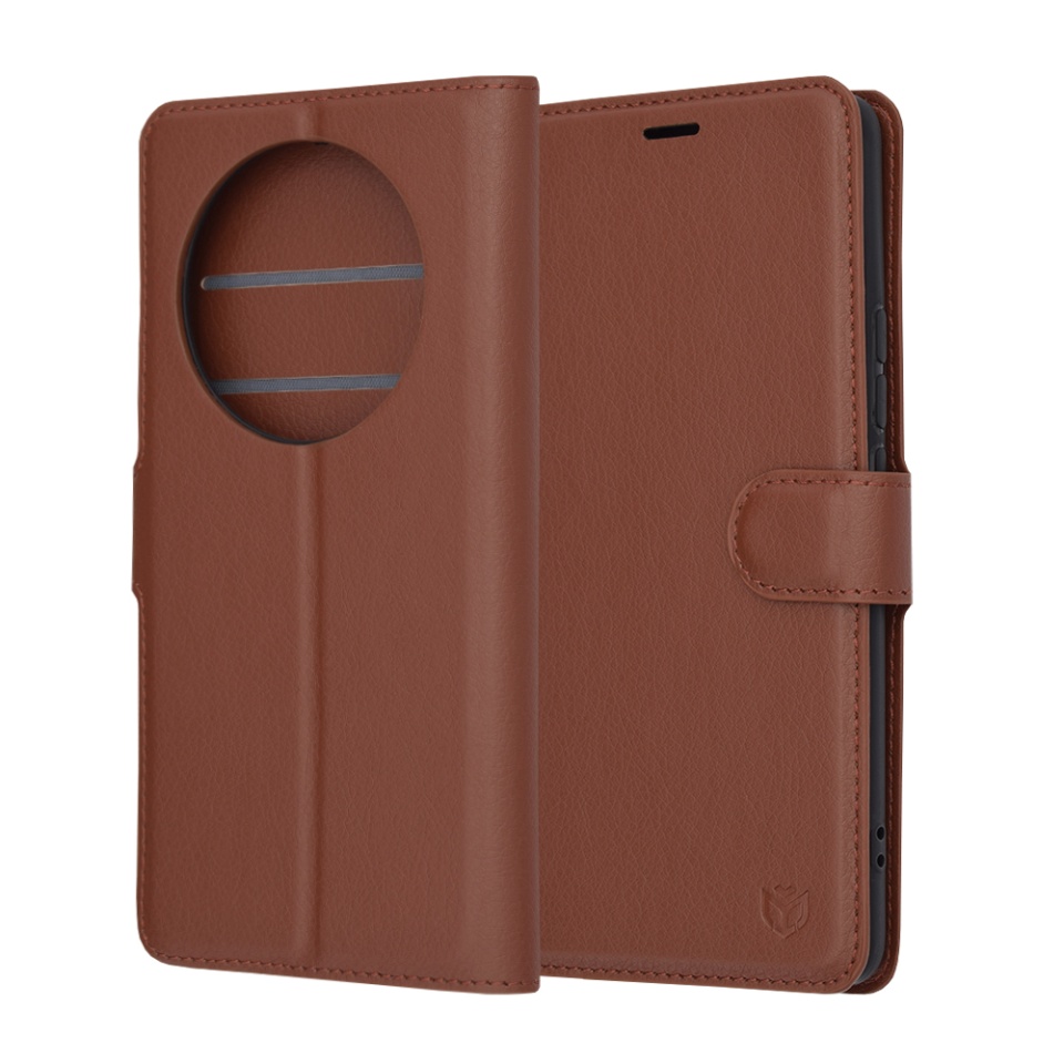 Husa pentru Realme 12 Pro / 12 Pro+ tip Carte, cu Portofel Interior, Finisaje Premium, SKYDDAR Leather Wallet - Maro