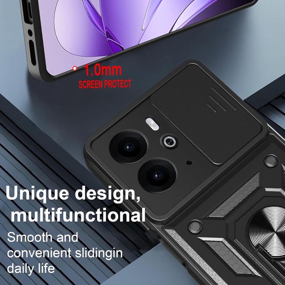 Husa pentru Realme 14T / 14, SKYDDAR INNOVATION, CamShield, Inel magnetic, set cu sticker, Negru - 2 | YEO
