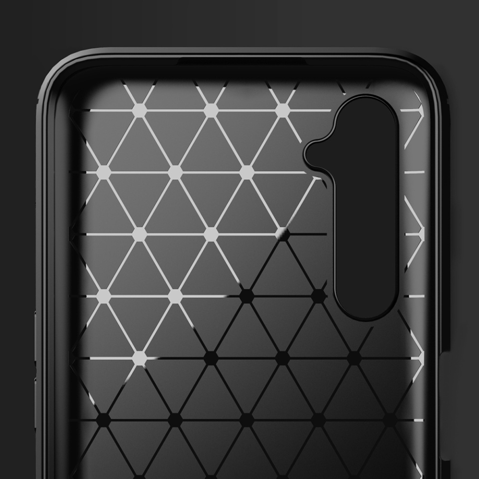 Husa pentru Realme 6 Pro, SKYDDAR INNOVATION, Carbon Silicone, din Silicon Slim, cu textura Fibra Carbon, set cu sticker, Negru - 2 | YEO