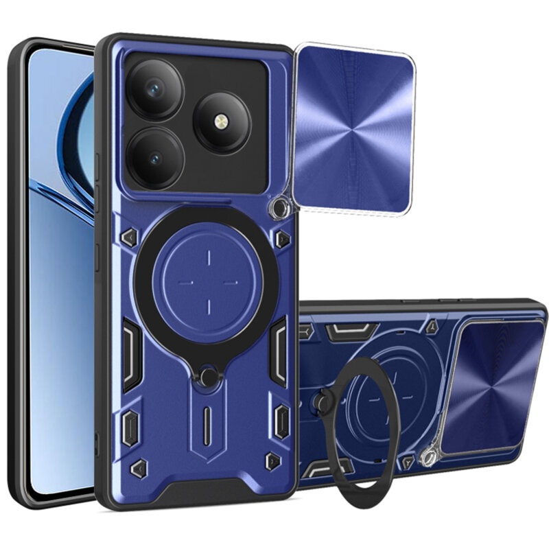 Husa pentru Realme C63 / C61, cu inel magnetic si suport ajustabil, protectie completa camera, SKDR SafeCover - Albastru