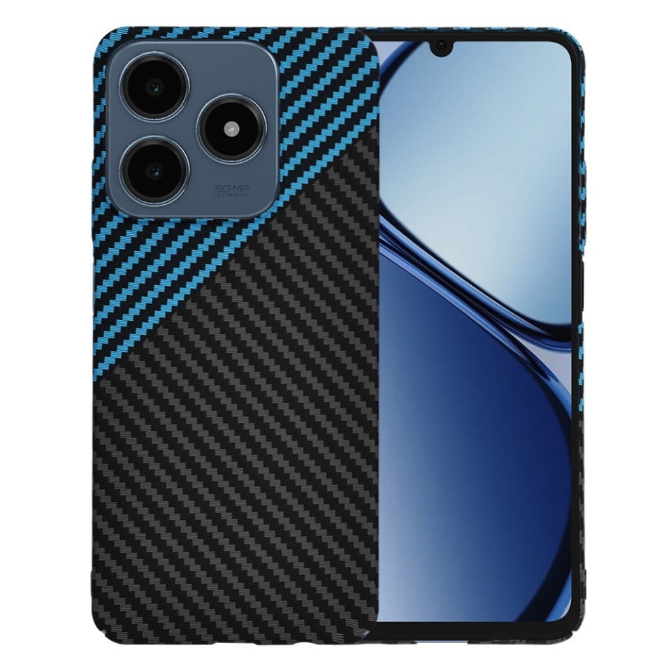 Husa pentru Realme C63 / C61, SKYDDAR INNOVATION, textura carbon, Carbonite FiberShell, set cu sticker, Bleu,