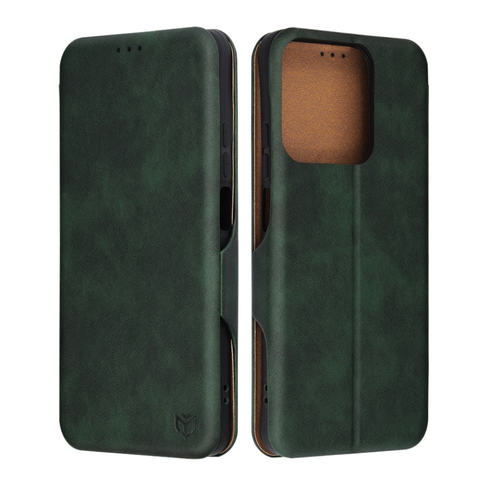 Husa pentru Realme C63 / C61 tip carte din Piele Ecologica, Suport Carduri, Inchidere Magnetica, Pocket Safe cu sticker - Verde