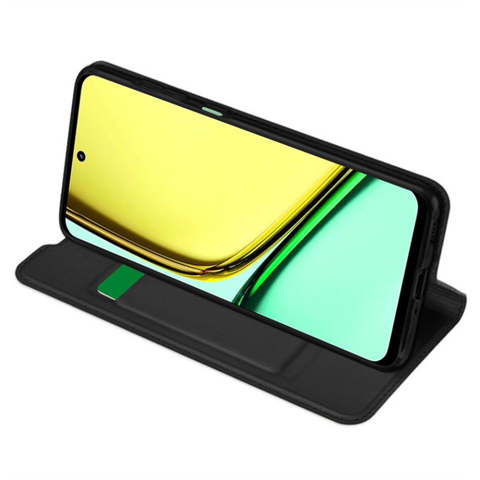 Husa pentru Realme C67 4G, SKYDDAR INNOVATION, Magskin Book, tip Carte cu Portofel Interior, set cu sticker, Negru - 1 | YEO