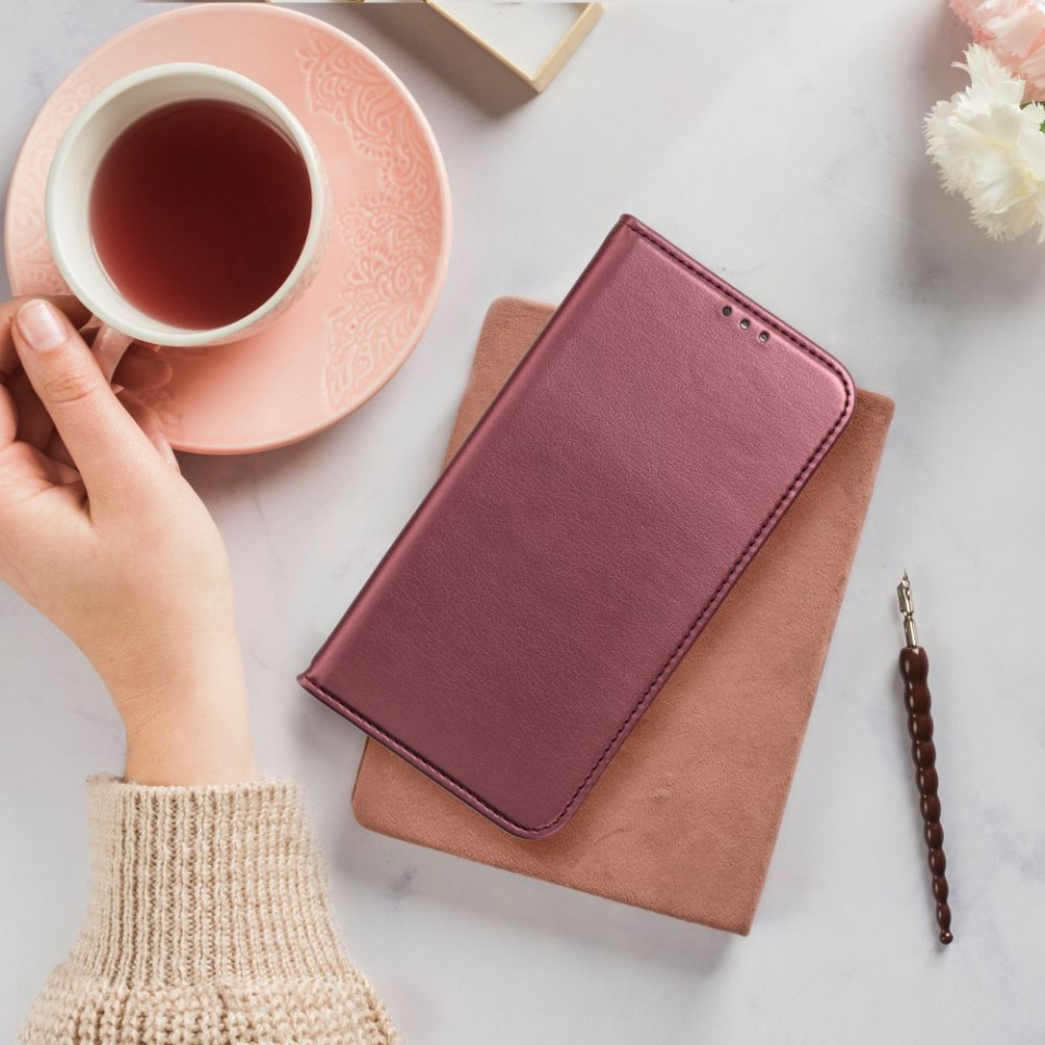 Husa pentru Redmi 10C tip carte, Skyddar Smart Magnet - Burgundy - 1 | YEO