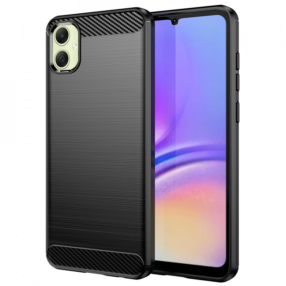 Husa pentru Samsung Galaxy A05 din silicon, Slim, cu textura Fibra Carbon - Negru