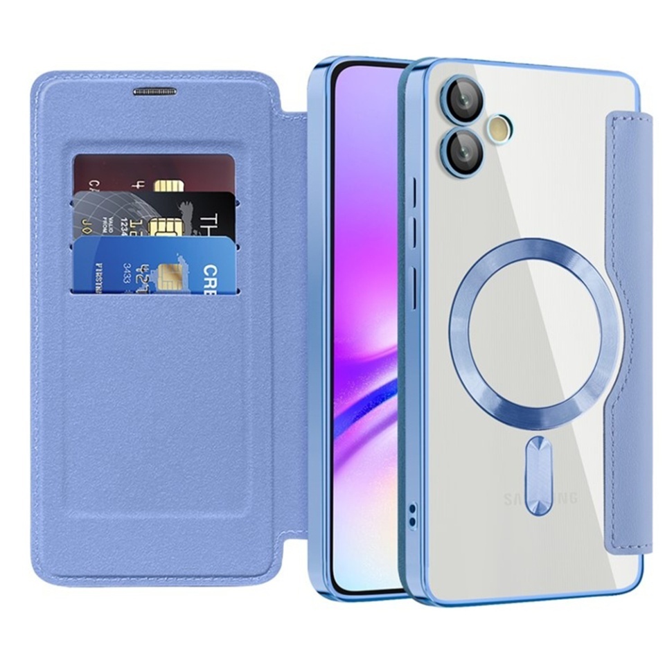 Husa pentru Samsung Galaxy A05 tip carte, SKYDDAR INOVATION, SmartMag Book, Magsafe, RFiD, Suport Carduri, set cu sticker, Bleu