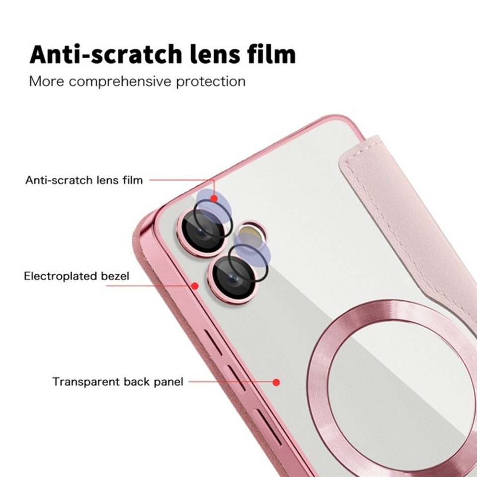 Husa pentru Samsung Galaxy A05 tip carte, SKYDDAR INOVATION, SmartMag Book, Magsafe, RFiD, Suport Carduri, set cu sticker, Roz - 2 | YEO