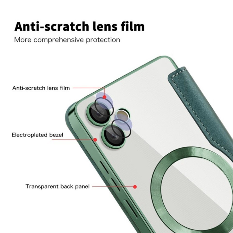 Husa pentru Samsung Galaxy A05 tip carte, SKYDDAR INOVATION, SmartMag Book, Magsafe, RFiD, Suport Carduri, set cu sticker, Verde - 2 | YEO