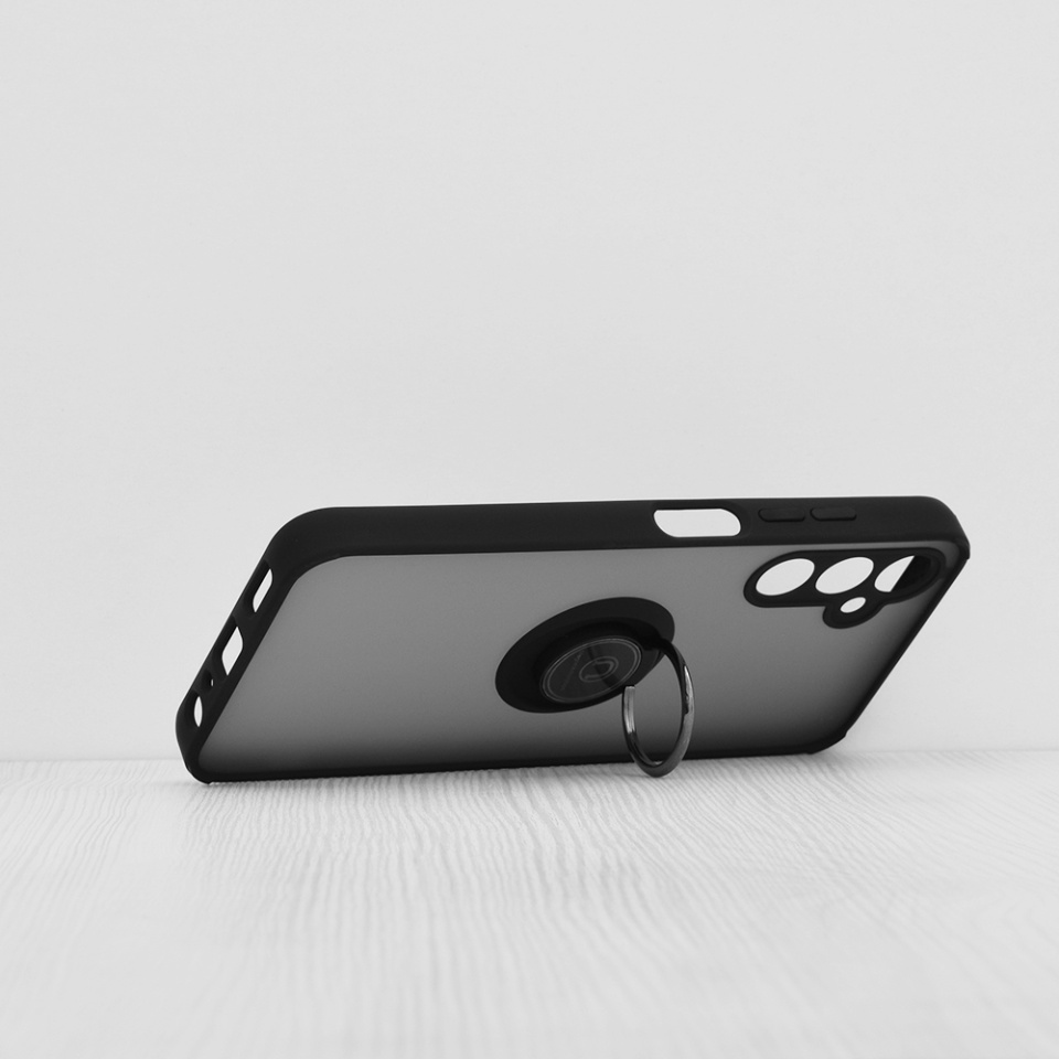 Husa pentru Samsung Galaxy A05s, SKYDDAR INNOVATION, Glinth cu Inel Rotativ 360° Magnetic, Negru, set cu sticker - 1 | YEO